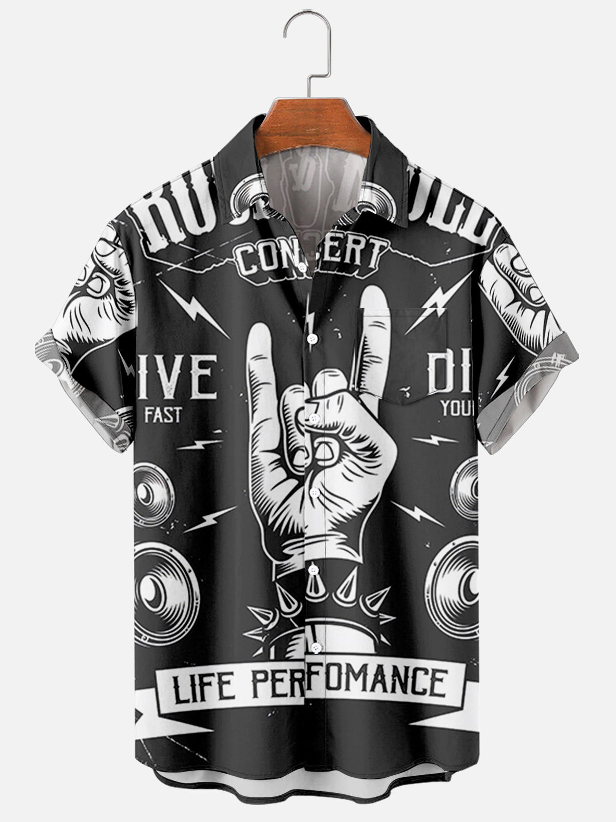 Men's Rock Poster Print Casual Loose Short Sleeve Shirt