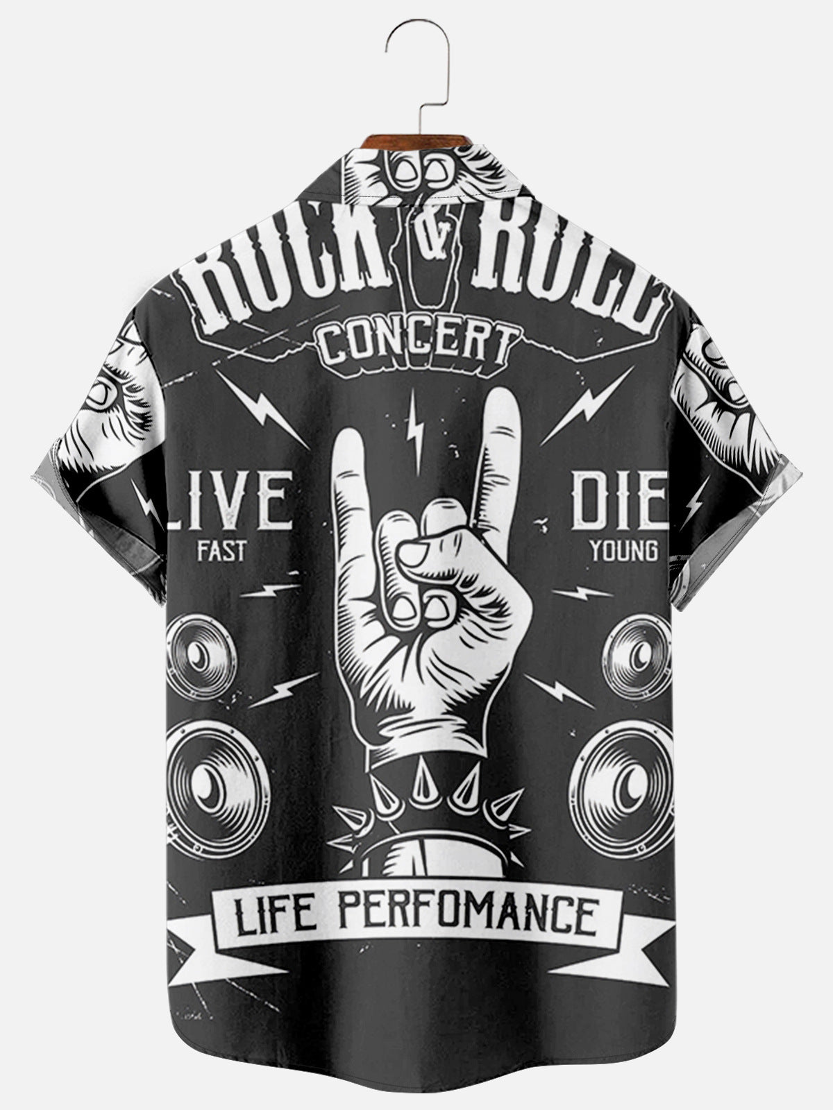 Men's Rock Poster Print Casual Loose Short Sleeve Shirt