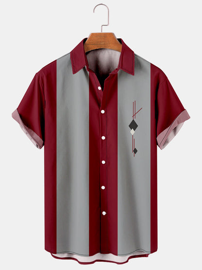 Mens Retro Camp Shirt Vintage Style Casual Button-Down Bowling Shirt Tops