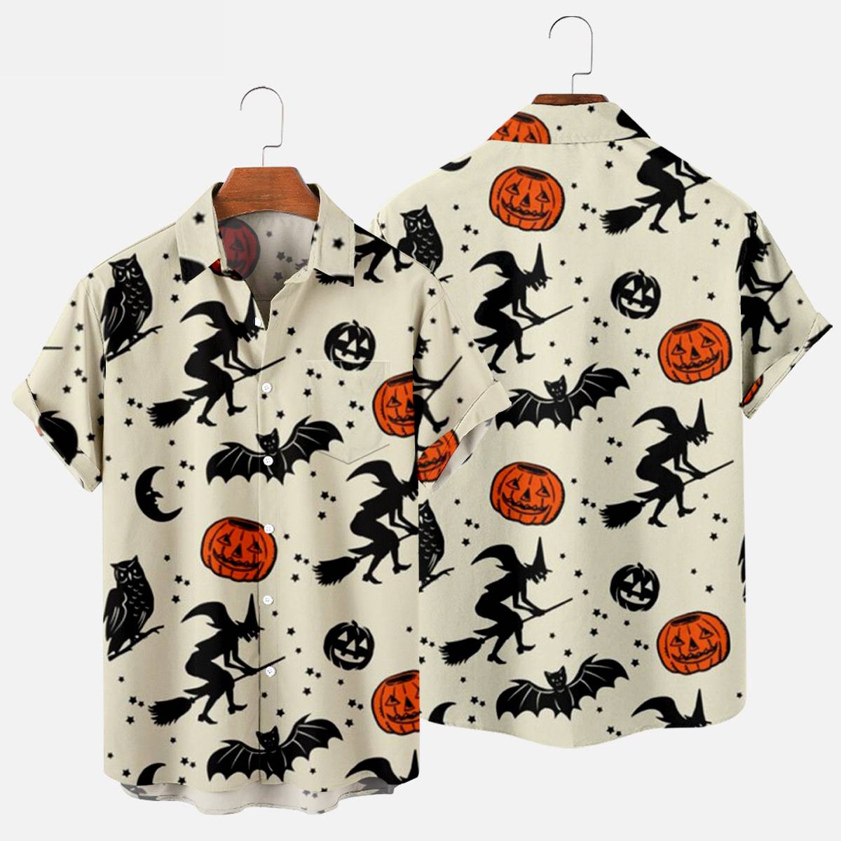 Men's Simple Halloween Wizard Pumpkin Print Casual Shirt