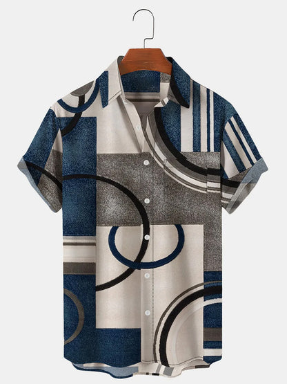 Men's Casual Geometric Design Home Art Short Sleeve Big Plus Size Shirts