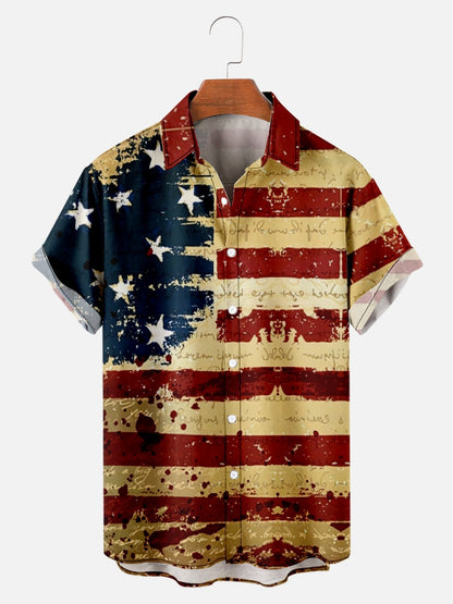 Simple American Flag Casual Men's Print Shirt