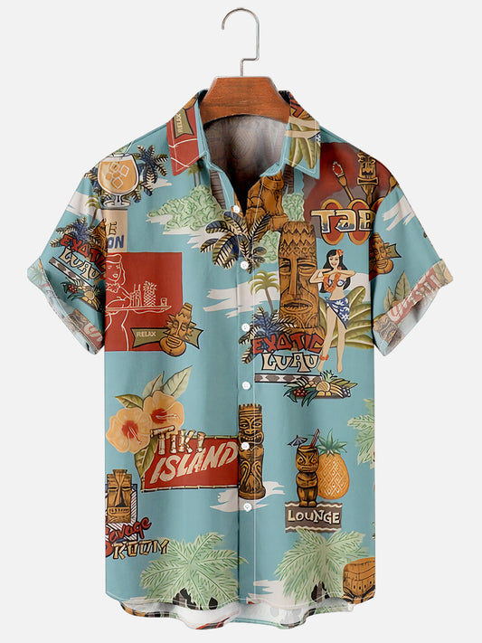 Hippie Print Hawaiian Men's Large Shirt
