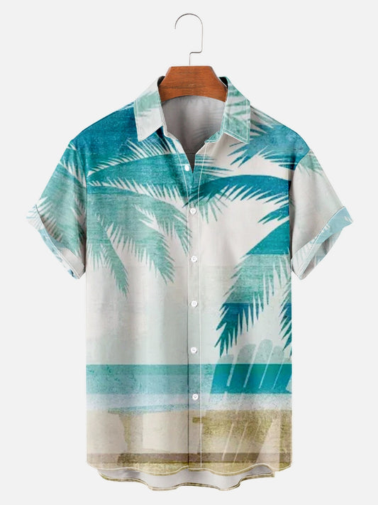 Coconut Print Trend Loose Short Sleeve Shirt Men's Top