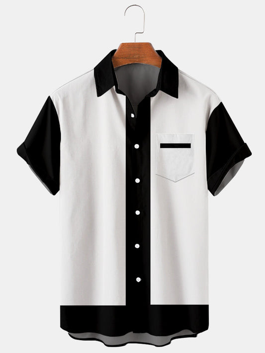 Simple Black And White Stitching Men's Large Shirt