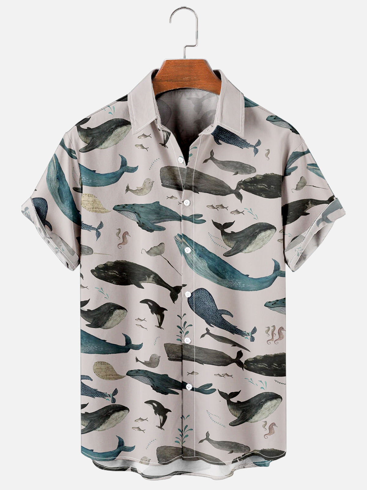 Men's Sea Shark Print Casual Short Sleeve Shirt