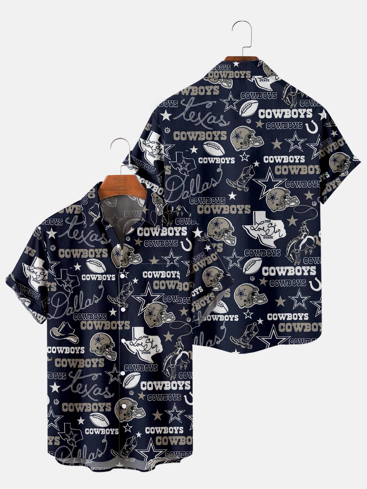 Mens Cowboys Print Casual Breathable Chest Pocket Short Sleeve Hawaiian Shirts