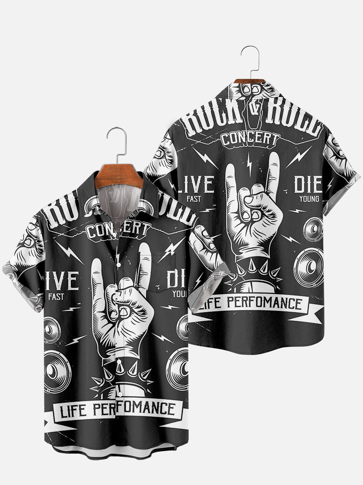 Men's Rock Poster Print Casual Loose Short Sleeve Shirt