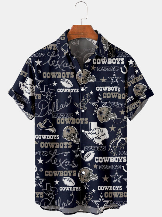 Mens Cowboys Print Casual Breathable Chest Pocket Short Sleeve Hawaiian Shirts