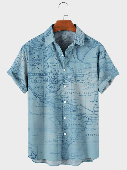 Nautical Boat Print Trend Loose Short Sleeve Shirt