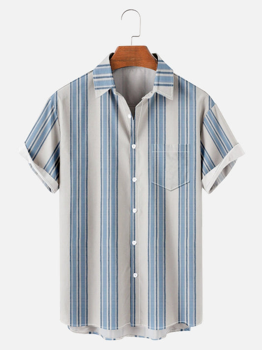 Blue Striped Hawaiian Short Sleeve Shirt