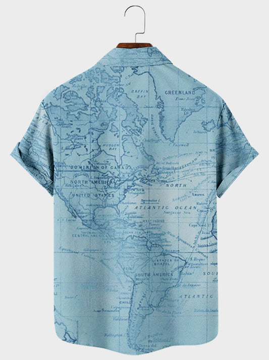 Nautical Boat Print Trend Loose Short Sleeve Shirt