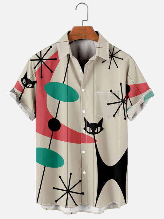 Men's Cat Geometric Printed Casual Vintage Shirts & Tops