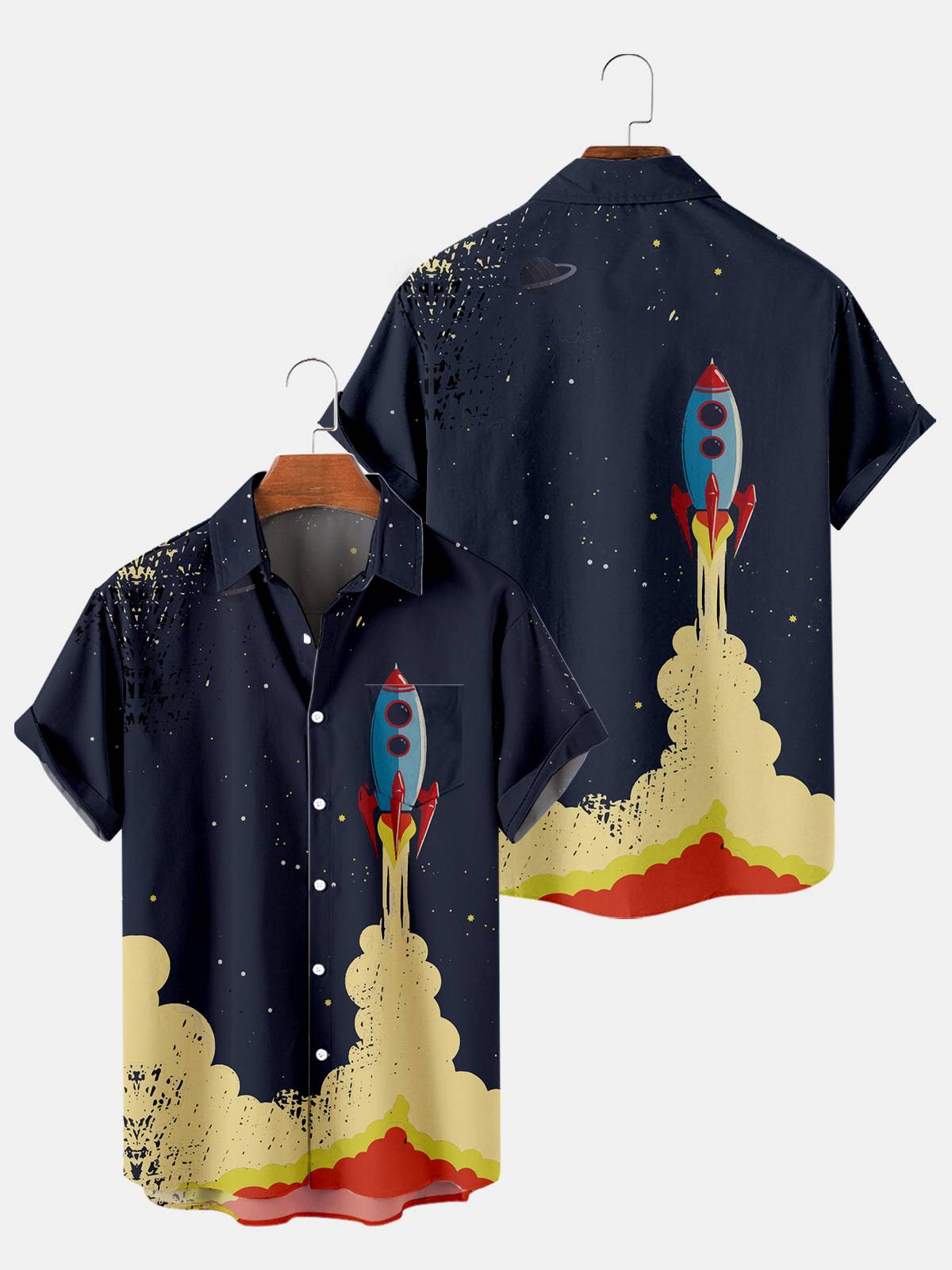 Men's Vintage Space Print Button Down Shirt