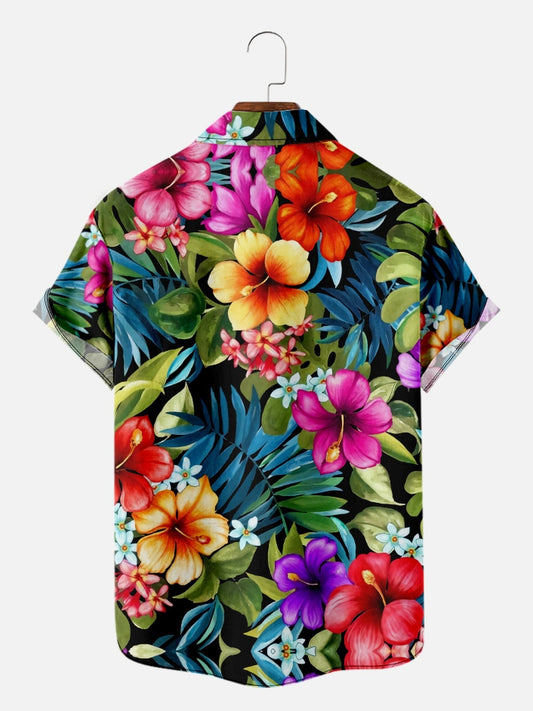 Men's Leaf Print Short Sleeve Hawaiian Shirt