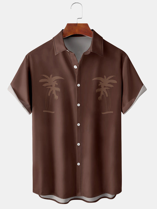 Coconut Tree Print Summer Loose Short Sleeve Shirt