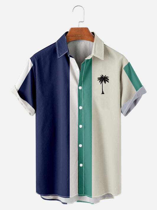 Patchwork Striped Print Summer Loose Short Sleeve Shirt