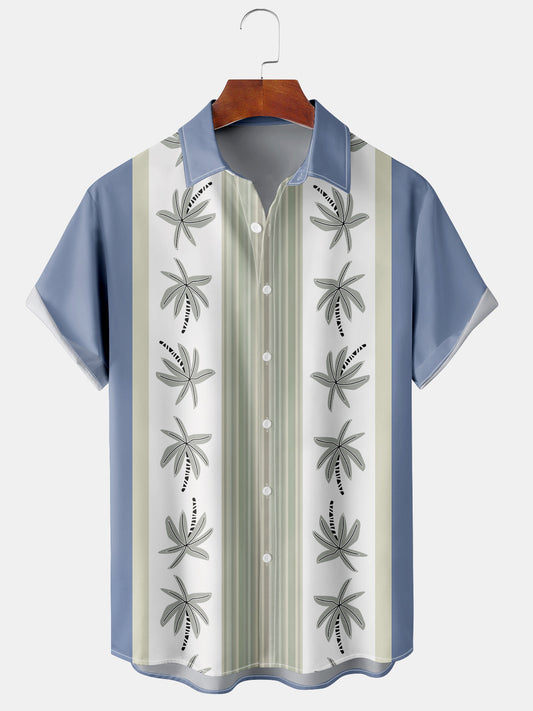 Coconut Tree Print Trend Loose Short Sleeve Shirt Men's Top