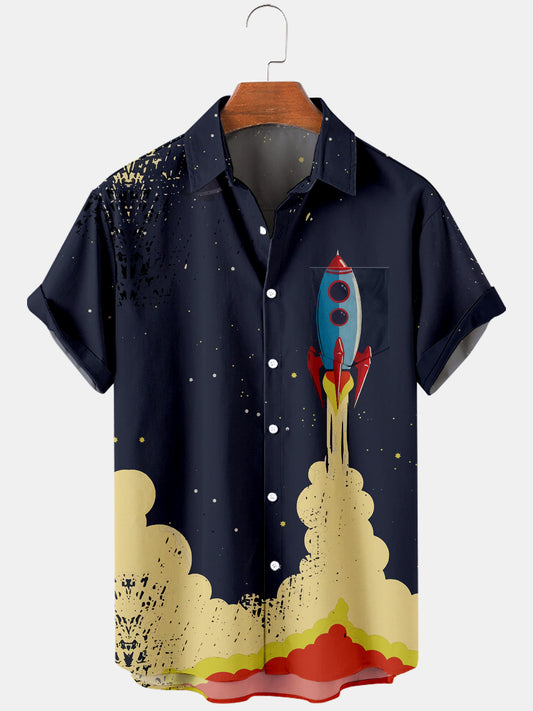 Men's Vintage Space Print Button Down Shirt