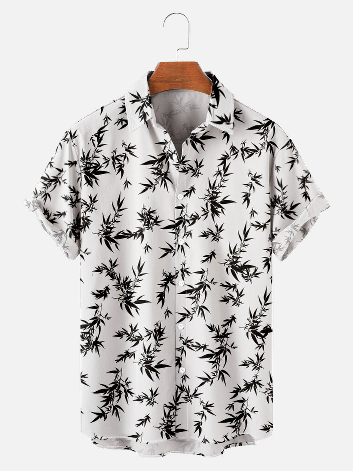 Men's Hawaiian Daily Casual Bamboo Leaf Print Short Sleeve Shirt