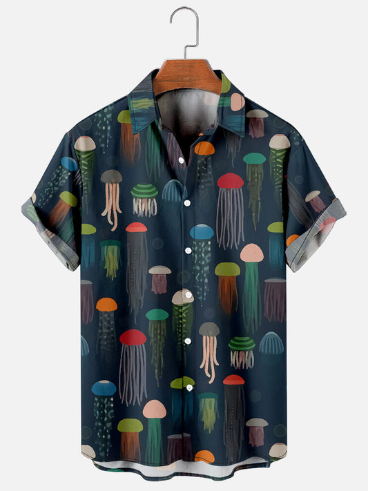Jellyfish Print Short Sleeve Men's Shirt