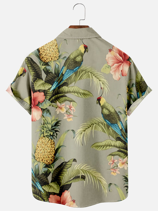 Tropical Parrot Print Hawaiian Short Sleeve Shirt