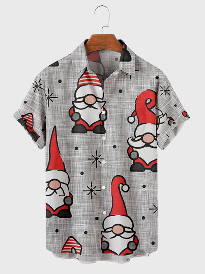 Men's Santa Print Casual Breathable Short Sleeve Shirt