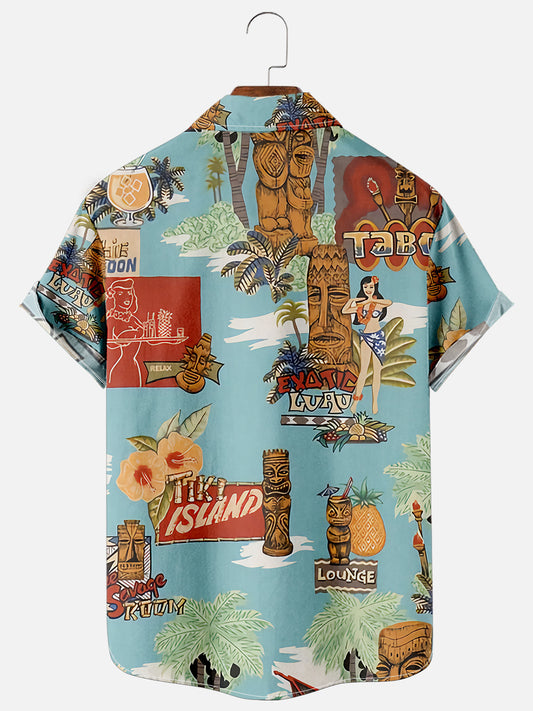 Hippie Print Hawaiian Men's Large Shirt