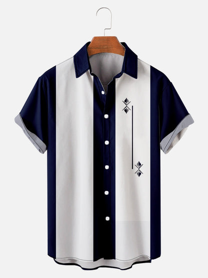 Simple Pattern Stripe Patchwork Men's Casual Shirt