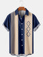 Casual Art Collection Geometric Stripes Color Block Pattern Lapel Short Sleeve Shirt Print Top