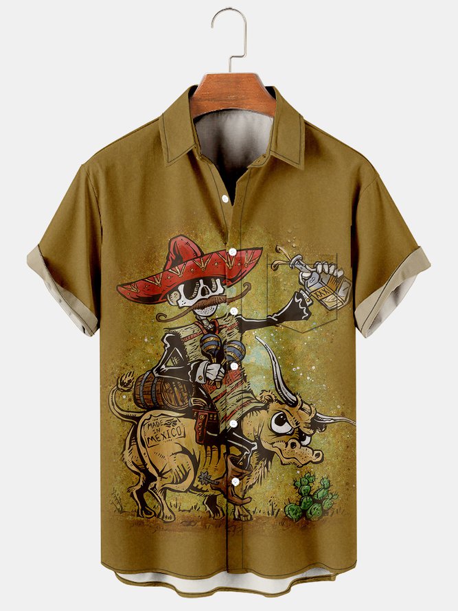 Men's Vintage Skull Casual Shirts Plus Size Tops