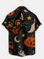 Men's Halloween Black Cat Pumpkin Print Casual Breathable Short Sleeve Shirt