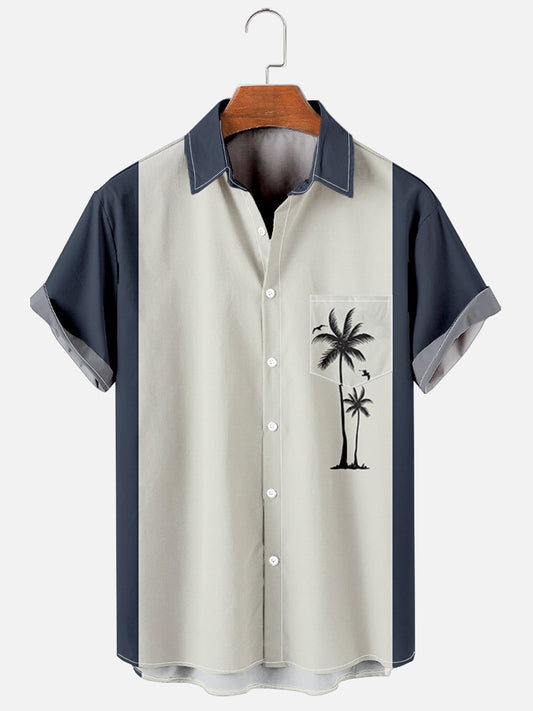Men's Casual Simple Hawaiian Geometric Juice Print Shirt With Pockets