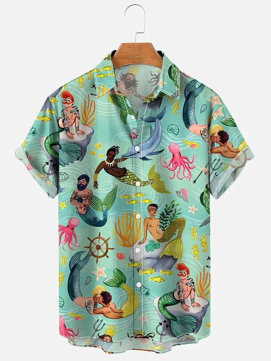 Men's Ocean Dolphin Octopus Mermaid Shirt