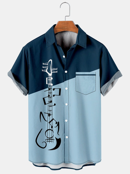 Simple guitar stitching casual shirt bowling shirts